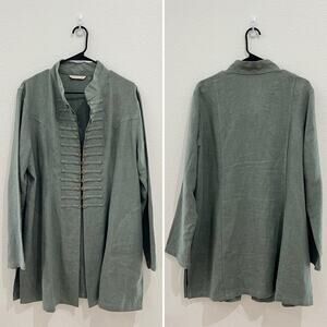 Soft Surroundings Sheffield Army Military Jacket Coin Ramie Green Size Large